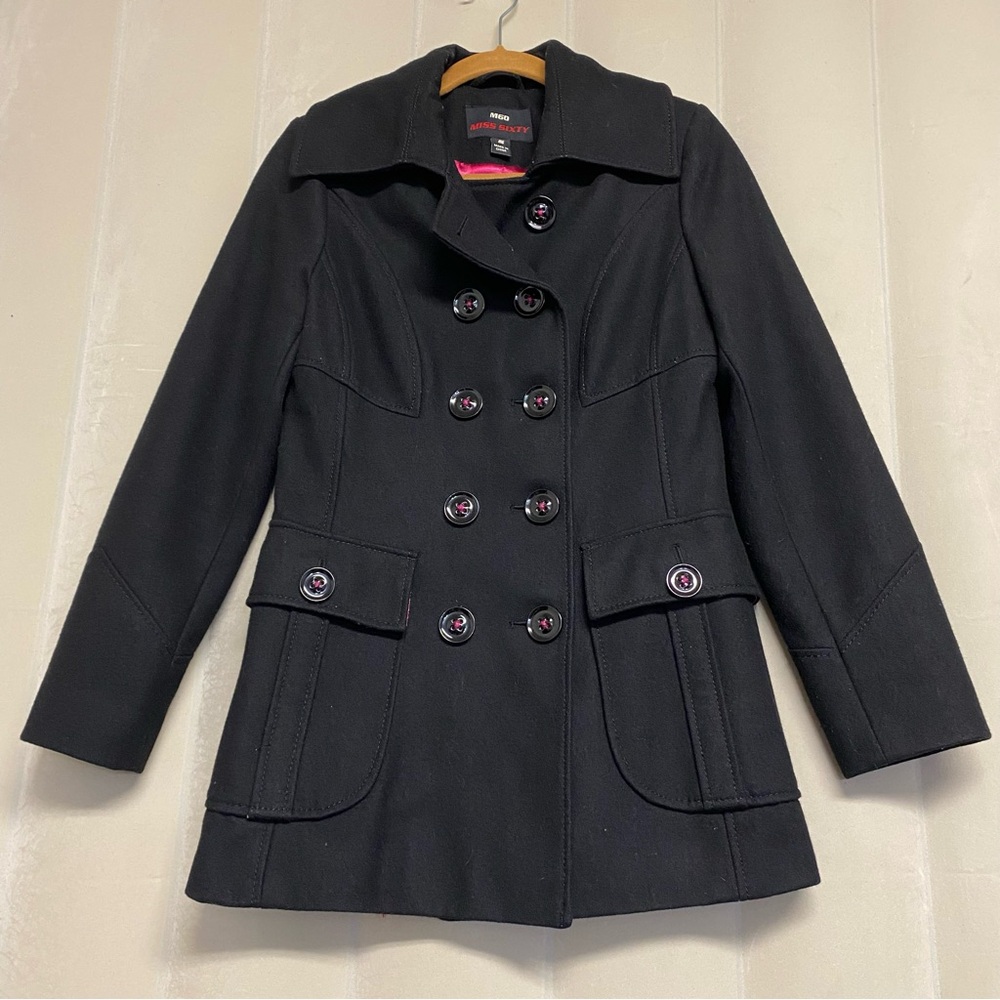 Miss Sixty Women’s Peacoat Pea Coat Jacket Small Wool Blend Outerwear Y2K Black